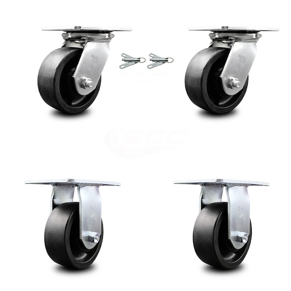 5 Inch Glass Filled Nylon Caster Set with Ball Bearing 2 Swivel Lock and 2 Rigid